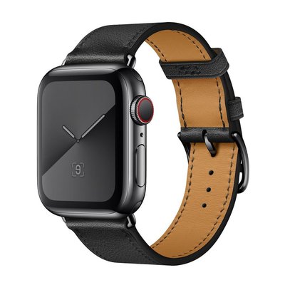 gaming微小配件-蘋果錶帶Apple Watch 7真皮單圈錶帶 愛馬仕單圈雙圈真皮黑扣錶帶 iWatch 6 5 4 3 2 1代通用-gm