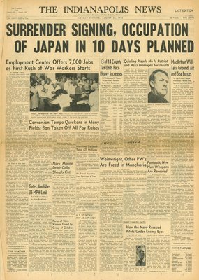 (徐宗懋圖文館) 二戰1945年8月20日 美國報紙《The Indianapolis News》原件