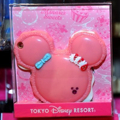 Ariel's Wish日本東京迪士尼Disne米妮甜點馬卡龍baby粉可吊掛式隨身鏡化妝鏡旅行收納鏡-已絕版最後一個
