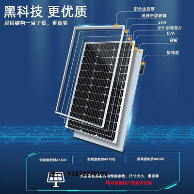 太陽能板200w單晶光伏電池板全新24v太陽能發電板家用帶電池系統220v組件發電板