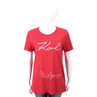 現貨熱銷-Karl Lagerfeld SIGNATURE 草寫簽名紅色純棉T恤 1820262-54