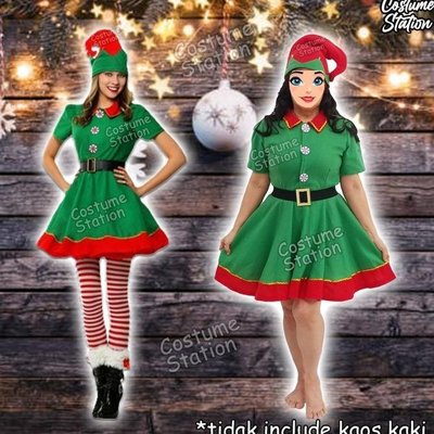 下殺 聖誕節 禮服新款綠色聖誕老人精靈精靈精靈精靈聖誕節服裝成年女孩聖誕節服裝