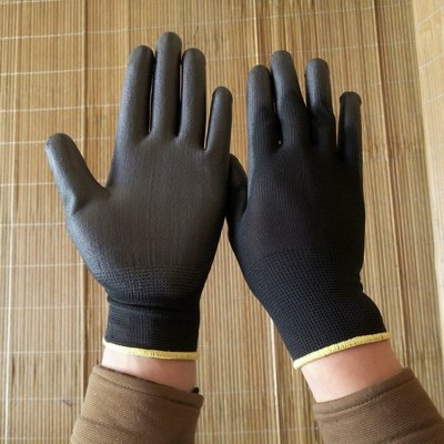 【Mr_AD精品店】黑色 沾 PU 無塵 手套 黑手套 工作手套 PU膠手套 橡膠手套
