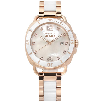 【時光鐘錶公司】NATURALLY JOJO JO96988-80R 珍珠母貝 閃耀晶鑽 藍寶石水晶玻璃 陶瓷不鏽鋼手錶