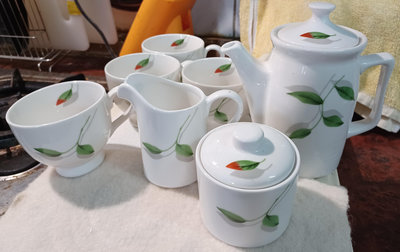 ╭✿㊣ 全新庫存 英格蘭 Diana Royal   七件組 花茶茶具組  咖啡杯組【紅花綠葉】特價 $339 ㊣✿╮