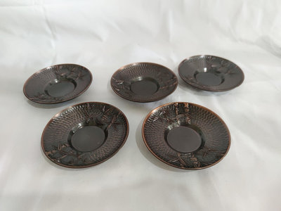 日本回流 瑞正造純銅蜂窩紋竹紋茶托杯墊茶具茶道具