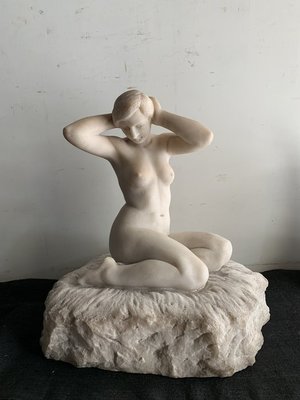 【好藝號】裸女 大理石雕 年代約1930 作者待查 有英文落款 尺寸35X29X39cm 重量約6Kg