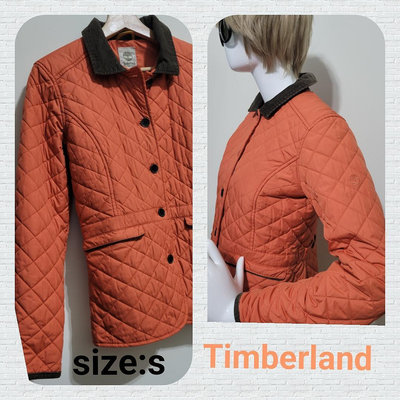 Timberland 菱格鋪棉經典款，美國品牌，橘色長袖外套，尺寸:S(170/84A)
