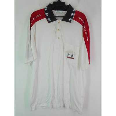 男 ~【MUNSING WEAR企鵝】日本製~白色+紅色POLO衫 L號(4D52)~99元起標~