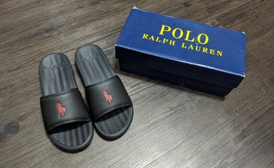 『BAN'S SHOP』Polo Ralph Lauren 黑色 大馬Logo男鞋 拖鞋 英國購回 付鞋盒 保證真品全新