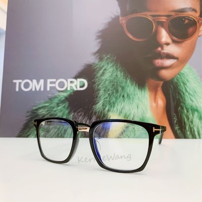 TOM FORD 復古黑色大方框光學眼鏡附無度數濾藍光鏡片 金屬中樑 經典T字時尚 TF5523F-B 001 鼻墊加高亞洲版 義大利製 公司貨 5523