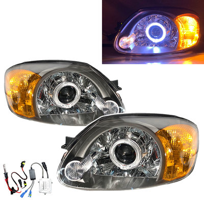 卡嗶車燈 適用於 HYUNDAI 現代 Accent LC MK2 03-05 光導LED光圈HID魚眼 大燈