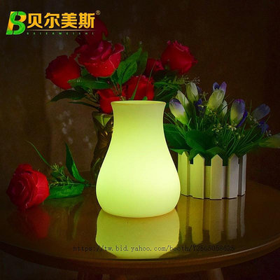 LED發光花瓶創意塑料植物盆栽花盆臥室陽臺窗臺七彩花瓶景觀燈