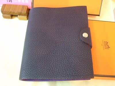 ☆銀翔二手精品☆ HERMES PM  筆記本 小冊子 手帳 黑加侖紫色