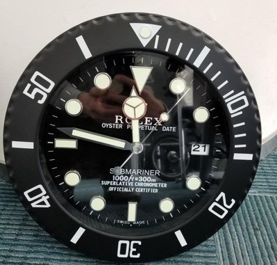 Rolex 蠔式 勞力士手錶面盤 水鬼 數字靜音夜光 時鐘 掛鐘 日期顯示 黑色下標處