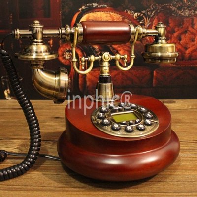 INPHIC-歐式復古電話機實木座機電話家用固定電話復古電話機