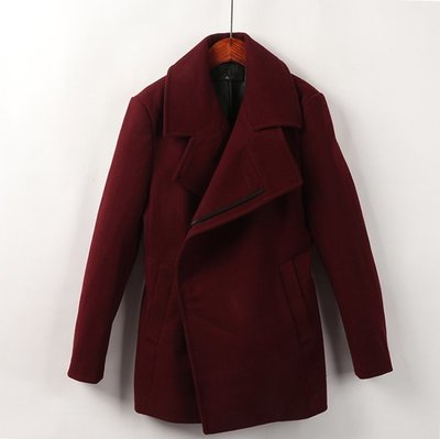 全新 73%羊毛 暗紅色 斜襟 大翻領/立領 羊毛外套/短大衣-M