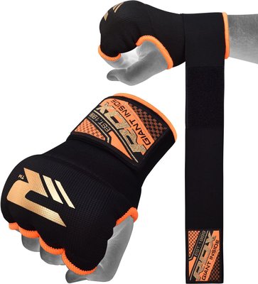 【千里之行】英國RDX半指凝膠拳擊手套內襯套可取代手綁帶繃帶-黑橘-另有重訓手套腰帶