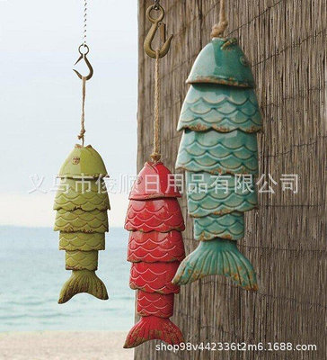 熱賣 跨境現貨Colored Koi Fish Wind Chime 彩色錦鯉風鈴金屬掛飾 精品