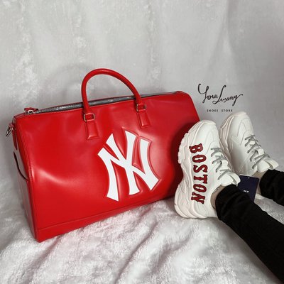 【Luxury】MLB NY洋基 紐約洋基隊 大LOGO 波士頓包 黑 紅 旅行包 運動包 手提包 男女 韓國代購 正品