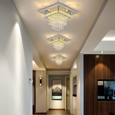 過道走廊燈簡約現代LED吸頂燈K9水晶方型玄關燈入戶門廳燈創意