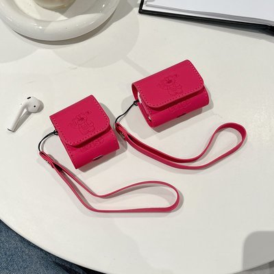 玫紅熊皮套耳機殼 airpods耳機保護套 airpods3耳機保護套 耳機防摔殼  airpods3 1代2代 pro