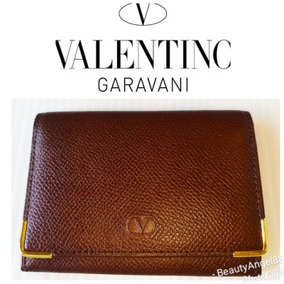 Valentino Garavani 鑲金角 真皮證件夾對折名片夾悠遊卡套錢包皮革車票夾皮夾真品198 一元起標↘有LV