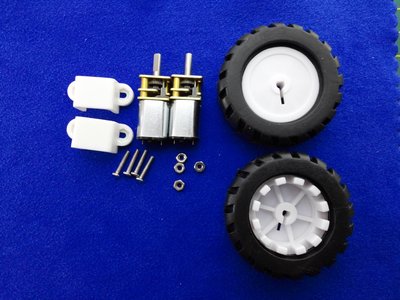 N20電機+電機支架配螺絲+D字軸橡膠輪胎43MM各2個