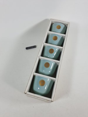 日本 深川製磁  青瓷 茶碗 茶杯 16辦菊花燙金圖騰 5入-1900300