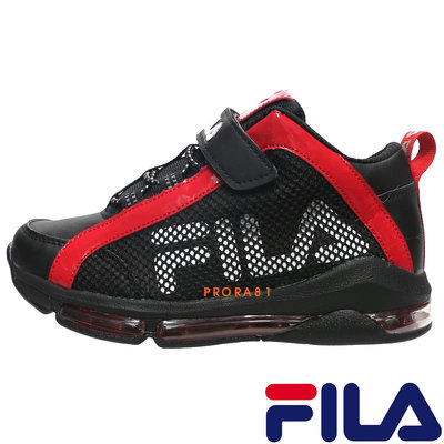FILA B415W-051 黑X紅 KIDS 大氣墊黏帶籃球鞋/足弓支撐鞋墊/大童鞋19-24㎝/ 109F