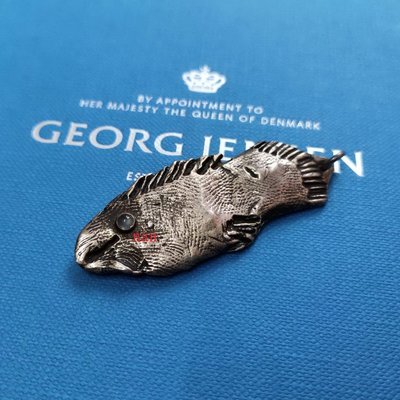 ㊣ 喬治傑生 Georg Jensen 古董絕版 純銀雙面 寶藍月光石 大小韓國魚 墜子項鍊 54 ☁ 珍藏釋出 ☁