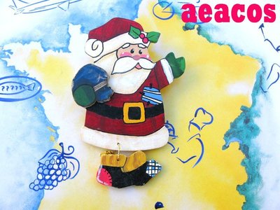 AEACOS@古董 古著 vintage retro 可愛 童趣 聖誕節 聖誕老人木頭彩繪 別針胸針