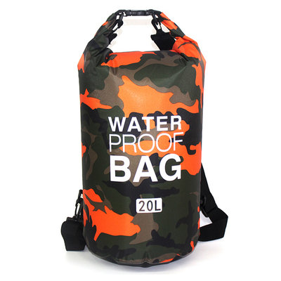 戶外用品迷彩單肩手提防水包袋20L溯溪包漂流袋防水桶包P132-2橙色迷彩