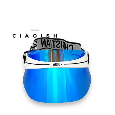 CIAO/SH 名牌精品店 Dior藍色鏡面黑色寬版彈性帶遮陽帽