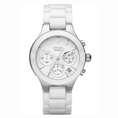 替換錶帶 現貨DKNY手錶三眼計時石英錶白色陶瓷錶商務休閑防水女錶NY4912