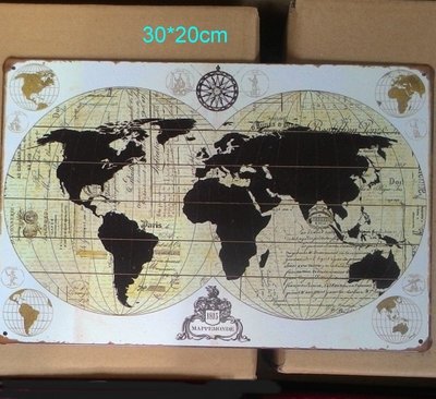 【浪漫349】  鐵皮畫復古掛飾 美國地圖世界地圖民宿餐廳酒吧單片價