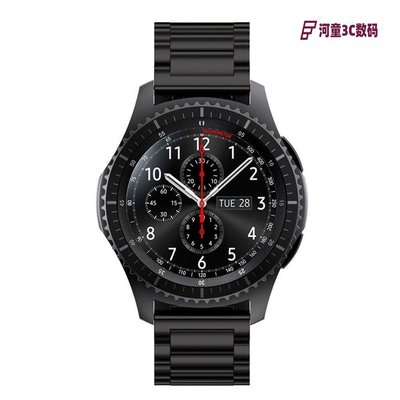 三星錶帶  復古適用三星S3/Galaxy Watch 46/42mm智能手錶鋼帶三珠不鏽鋼錶帶Active2金屬腕帶20/22mm錶鏈【河童3C】