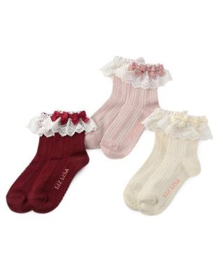 lizlisa LIZ LISA蝴蝶結蕾絲邊短襪日本LIZ日系深紅色短襪日本製.全新