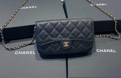【二手】Chanel 香奈兒 2021新款 黑金 魚子醬皮18二合一WOC手機包
