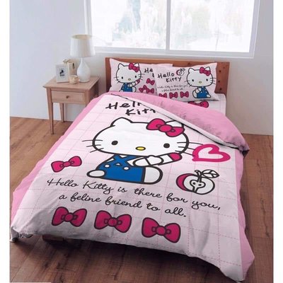 正版授權 三麗鷗 HELLO KITTY 凱蒂貓 小時光款 標準單人床包 單人床包組 單人床包 床包 寢具