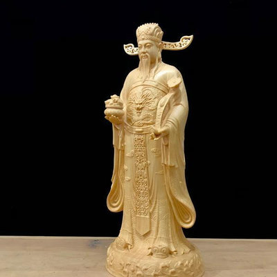 檜木雕客廳神像擺件文財神福星財神爺送禮開業大吉實木裝飾工藝品