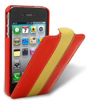 【Melkco】出清現貨 紅黃直條Apple蘋果 iPhone 4 4S下翻真皮皮套保護套保護殼手機套手機殼