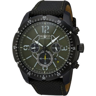 WIRED 衝破天際三眼計時腕錶(綠x帆布/46mm) 7T12-X001G 國際碼：AW8007X1
