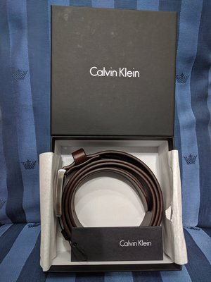 『BAN'S SHOP』 Calvin Klein  CK休閒 紳士 真皮皮帶 深咖啡色 附禮盒 歐洲製 全新