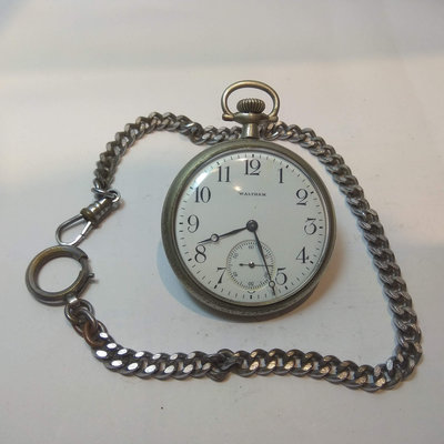 【古錶傳承】美國 WALTHAM 老華生 古董懷錶 手上鏈 白瓷面 藍鋼寶璣針 小秒針 金屬錶鏈 旋殼 無底價 標多少都賣！
