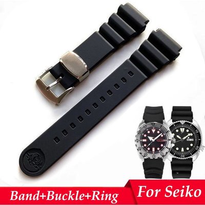 適配SEIKO精工錶帶 橡膠 SPR009 防水潛水錶帶錶帶 20mm 22mm 不銹鋼手錶環扣配件帶LOGO