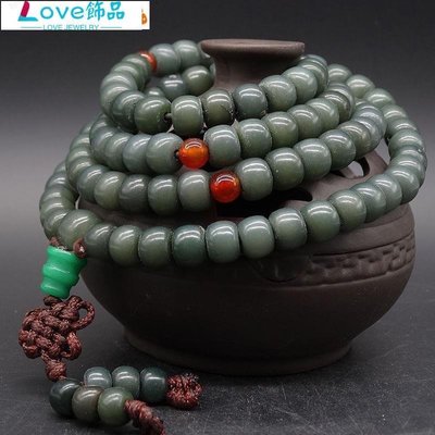 藏式天然綠菩提根菩提子桶珠珠108高密佛珠素珠念珠手串手鏈~Love飾品
