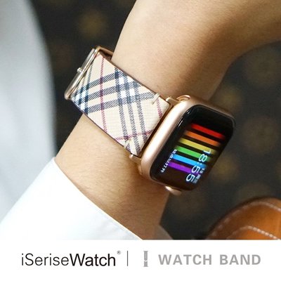 森尼3C-蘋果手表真皮表帶apple watch series5/3/4代手表帶iwatch4表帶潮牌40MM 44MM格紋表帶-品質保證