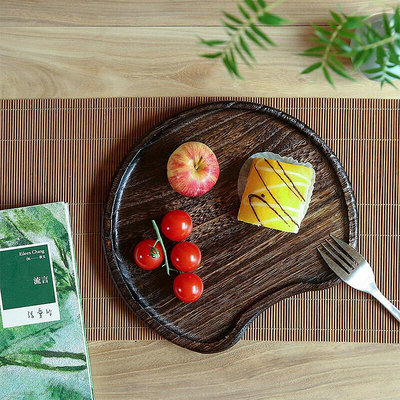 可開發票-功夫茶具-日式實木質餐盤托盤木碟子茶盤茶托家用水果盤點心盤蛋糕盤