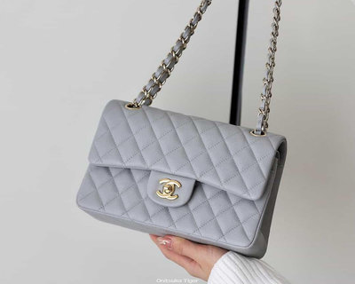 玲玲二手CHANEL CF23 Classic flap bag A01113球紋牛皮冰川灰